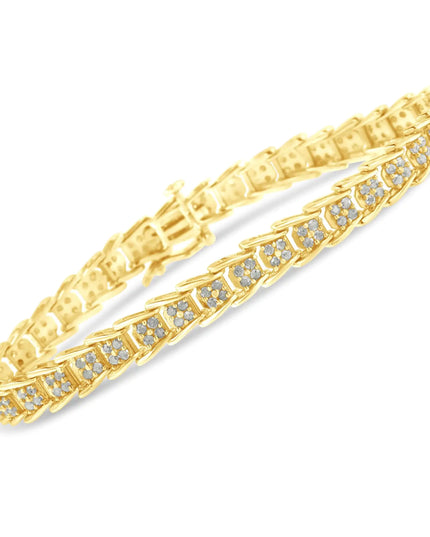 .925 Sterling Silver 2.0 Cttw Diamond Fan-Shaped Fancy Chevron Link Tennis Bracelet (I-J Color, I3 Clarity) - 7"