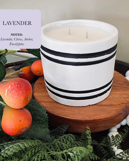 Luxury Small Striped Stone Designer Candle - Lavender