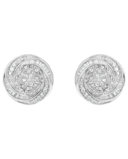 .925 Sterling Silver 1/4 Cttw Baguette and Round Diamond Swirl Love Knot Stud Earrings (I-J Color, I3 Clarity)