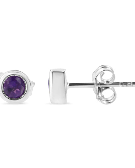 .925 Sterling Silver Bezel Set 3.5mm Created Gemstone Solitaire Stud Earrings