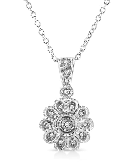 .925 Sterling Silver Diamond Accent Sunburst Milgrain 18" Pendant Necklace (I-J Color, I1-I2 Clarity)