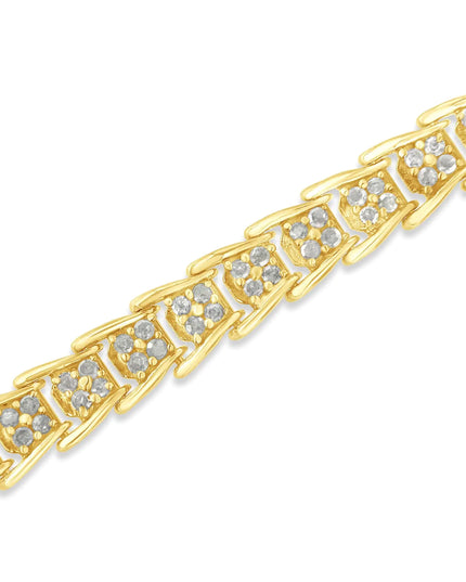 .925 Sterling Silver 2.0 Cttw Diamond Fan-Shaped Fancy Chevron Link Tennis Bracelet (I-J Color, I3 Clarity) - 7"