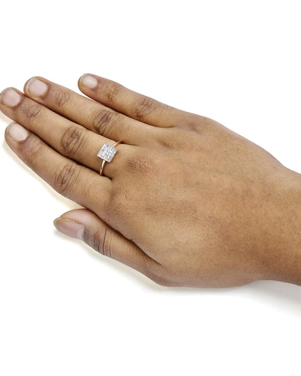 10K Rose Gold 1/3 Cttw Invisible Set Princess Cut Diamond Composite Square Shape Ring (H-I color, I1-I2 clarity)