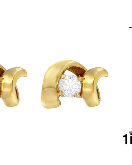 10K Gold 1/10 Cttw Round Brilliant-Cut Diamond Espira Swirls Solitaire Push Back Stud Earrings (I-J Color, I1-I2 Clarity)
