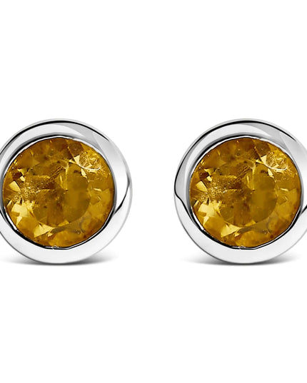 .925 Sterling Silver 6MM Bezel Set Created Gemstone Solitaire Stud Earrings