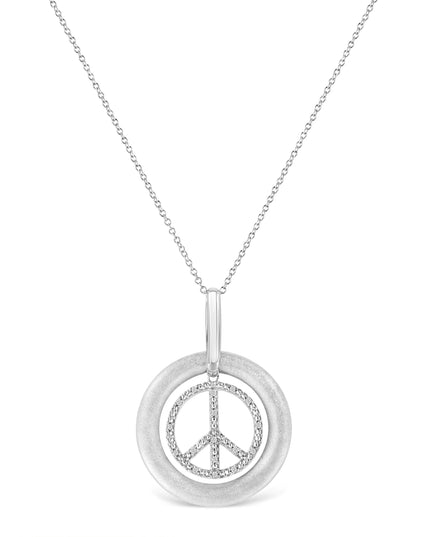 Matte Finish .925 Sterling Silver Diamond Accent Dancing Peace Sign 18" Pendant Necklace (I-J Color, I1-I2 Clarity)