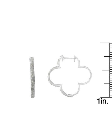 .925 Sterling Silver 1.0 cttw Diamond 4 Leaf Clover Shape Hoop Earrings(I-J Color, I3 Clarity)