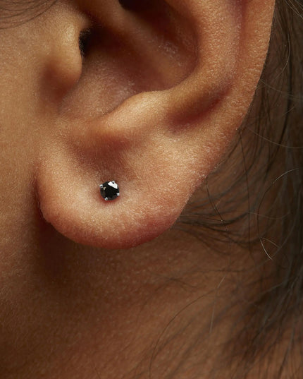 .925 Sterling Silver Black Diamond Solitaire Stud Earrings (Black Color, I2-I3 Clarity)