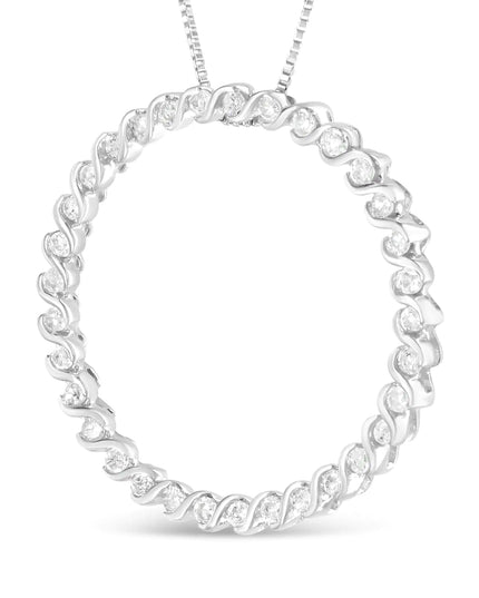 .925 Sterling Silver 3/4 Cttw Round Diamond Spiral Curved Circle Pendant 18" Necklace (I-J Color, I3 Clarity)
