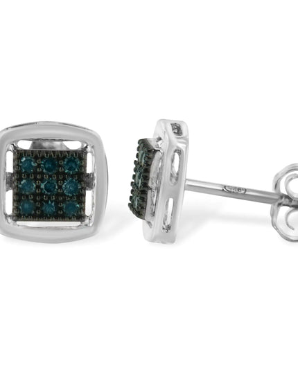 Sterling Silver Rose Cut Treated Blue Diamond Square Stud Earring (0.25 cttw, Blue Color, I2-I3 Clarity)