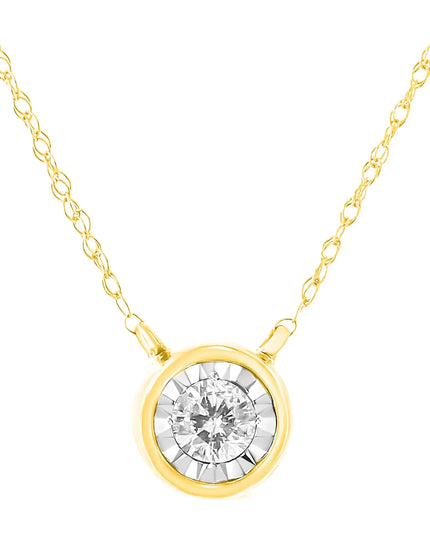 10K Gold Round Brilliant-Cut Diamond Modern Bezel-Set Solitaire Pendant Necklace (J-K Color, I2-I3 Clarity) - 16" with 2" Extender