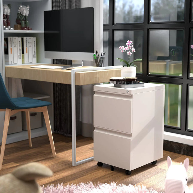Metal 2-drawer File Cabinet, Lock, Rolling, Legal/letter Size, White, Pre-assembled (5 Casters)