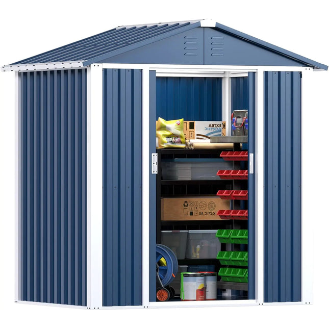 Outdoor Storage Shed 5.3x4 FT, Double Sloping Roof Steel Utility Tool Shed, Blue