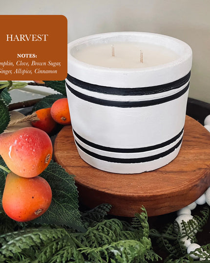 Luxury Small Striped Stone Designer Candle - Harvest