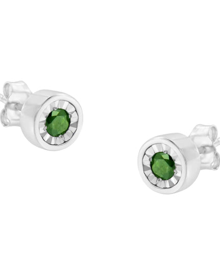 .925 Sterling Silver 1/4 Cttw Round Brilliant-Cut Green Diamond Miracle-Set Stud Earrings (Fancy Color-Enhanced, I1-I2 Clarity)