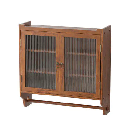 Vintage Double Glass Door Wall Cabinet, 3 Levels, Towel Rail, Brown, Temu Material
