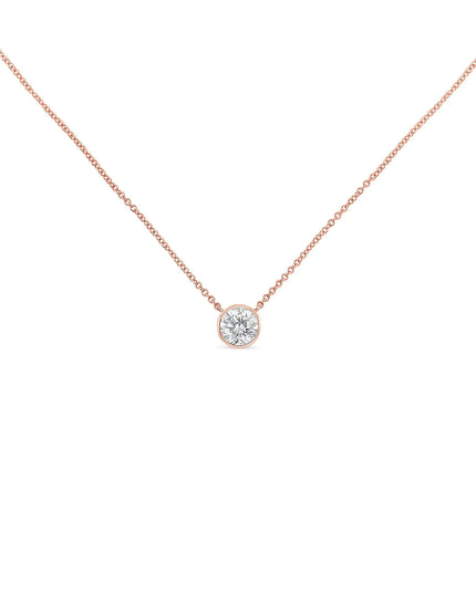 10K Rose Gold 1/5 Carat Round Brilliant-Cut Diamond Modern Bezel-Set Solitaire 16"-18" Pendant Necklace (H-I Color, SI2-I1 Clarity)