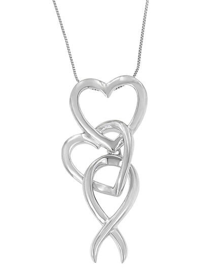 .925 Sterling Silver Double-Heart & Awareness Ribbon Linked Pendant Necklace